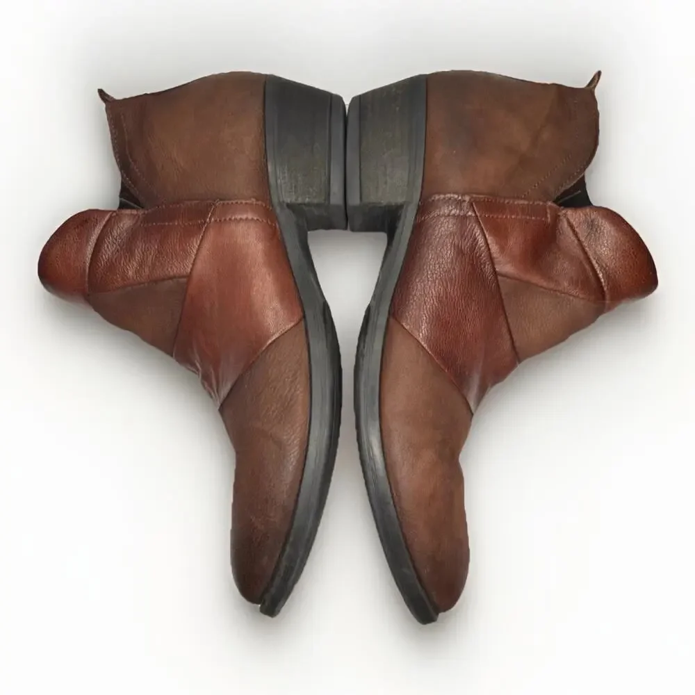 Miz Mooz Burlington Brown Leather Ankle Boots Size 40 US 9 Low Heel Bootie